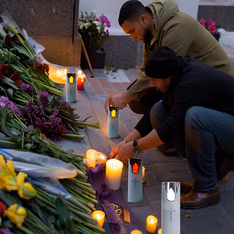 Invändig korsmusikljushållare LED-gravstensljus för religiös bön 3st