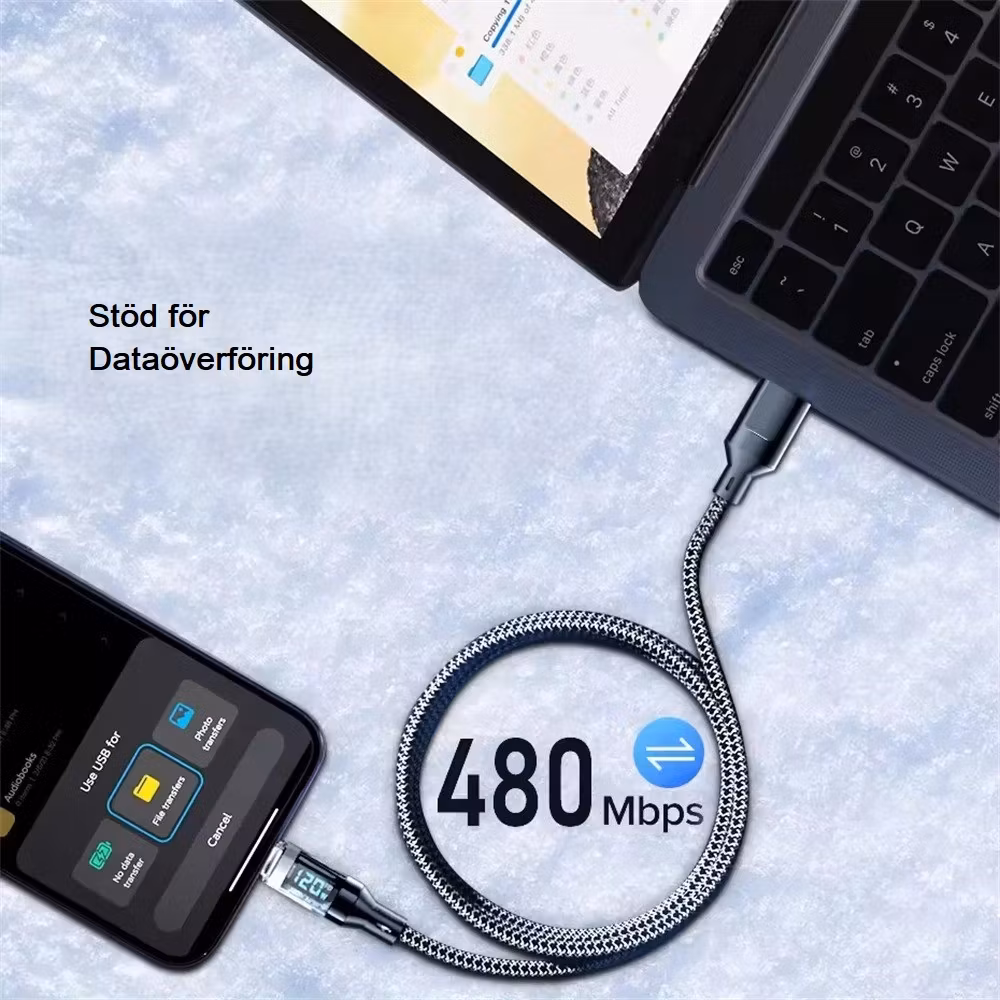 Typ C-kabel Telefon Supersnabb Laddningskabel Med LED-skärm För iPhone 16 15