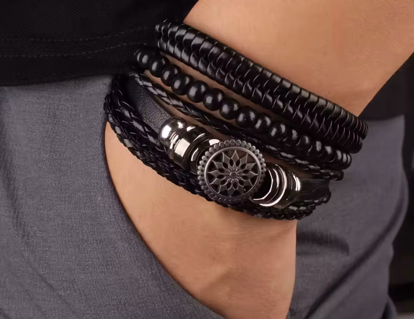 Flätade Läderarmband för Män 4st