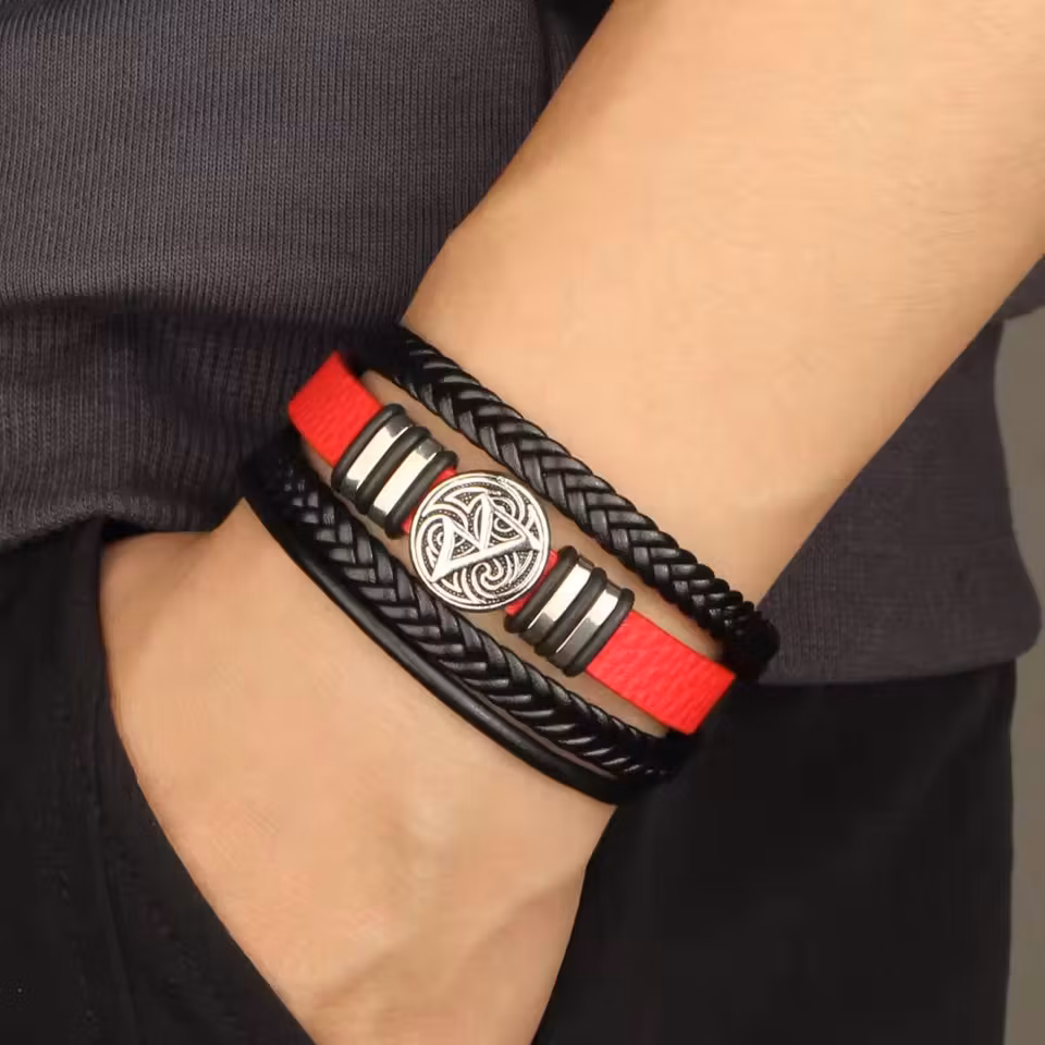 Moderiktiga Herr Läderarmband Moderiktiga All-Match Flerskiktade Flätade Läderarmband Skrift Kompass Djävulsöga