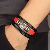 Moderiktiga Herr Läderarmband Moderiktiga All-Match Flerskiktade Flätade Läderarmband Skrift Kompass Djävulsöga