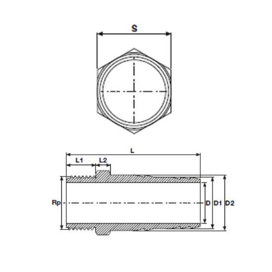 PVC-U Slangadapter Ø40 mm ytterdiameter till 1¼” (1,25 tum/R32) utvändig gänga