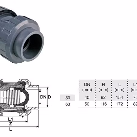 PVC-U Backventil Ø50 mm med rostfri fjäder - limmas på båda sidor