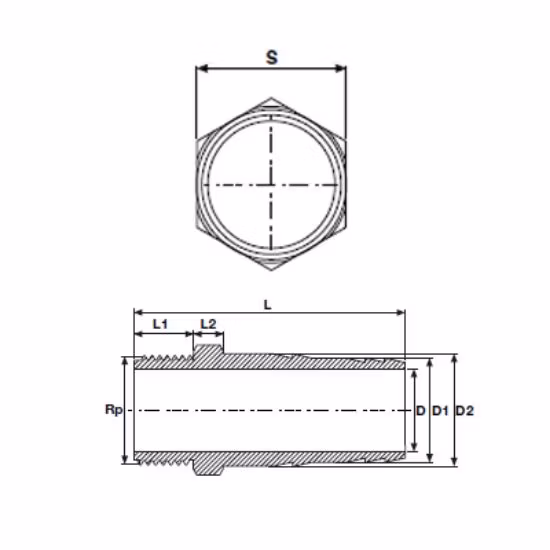 PVC-U Slangadapter Ø50 mm ytterdiameter till R40 (1,5 tum) utvändig gänga