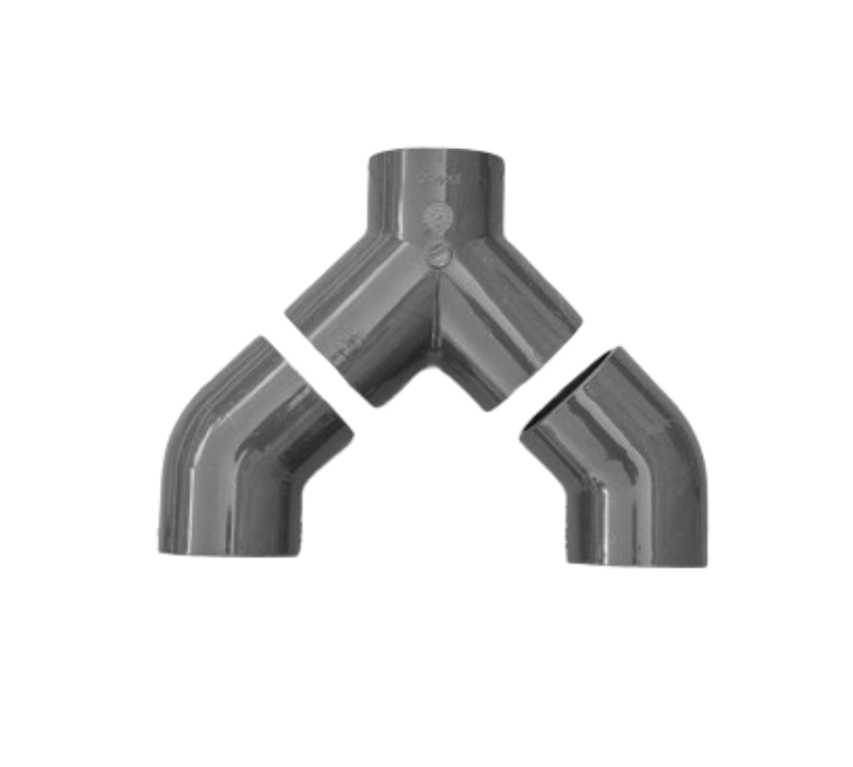 PVC-U Ø63 mm Grenrör Y-koppling limmas på alla sidor