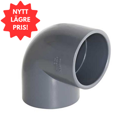PVC-U Böj Ø50 mm 90º vinkel standard limmas på båda sidor