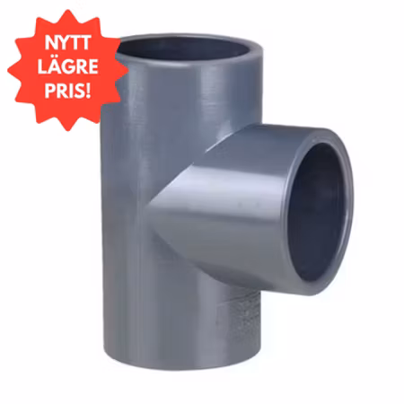 PVC-U Grenrör T-koppling 90º standard för limning på alla sidor, flera varianter