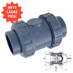 PVC-U Backventil Ø50 mm med rostfri fjäder - limmas på båda sidor