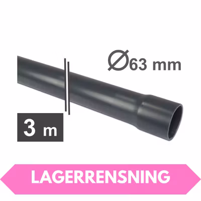 PVC-U Rör Ø63 mm - 3 meters längder med limmuff - för avhämtning