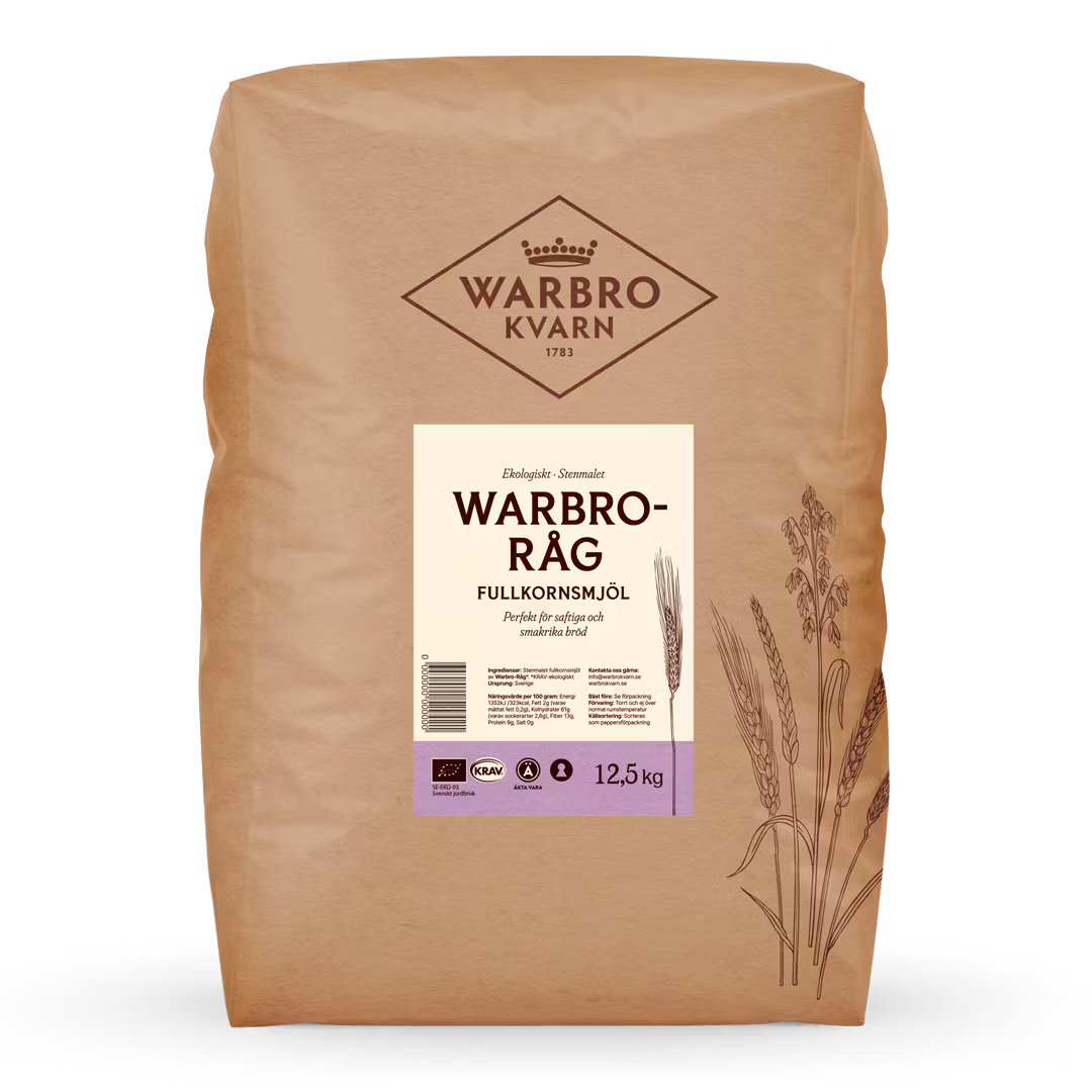 Stenmalet Warbro-Råg fullkorn 12,5 kg KRAV
