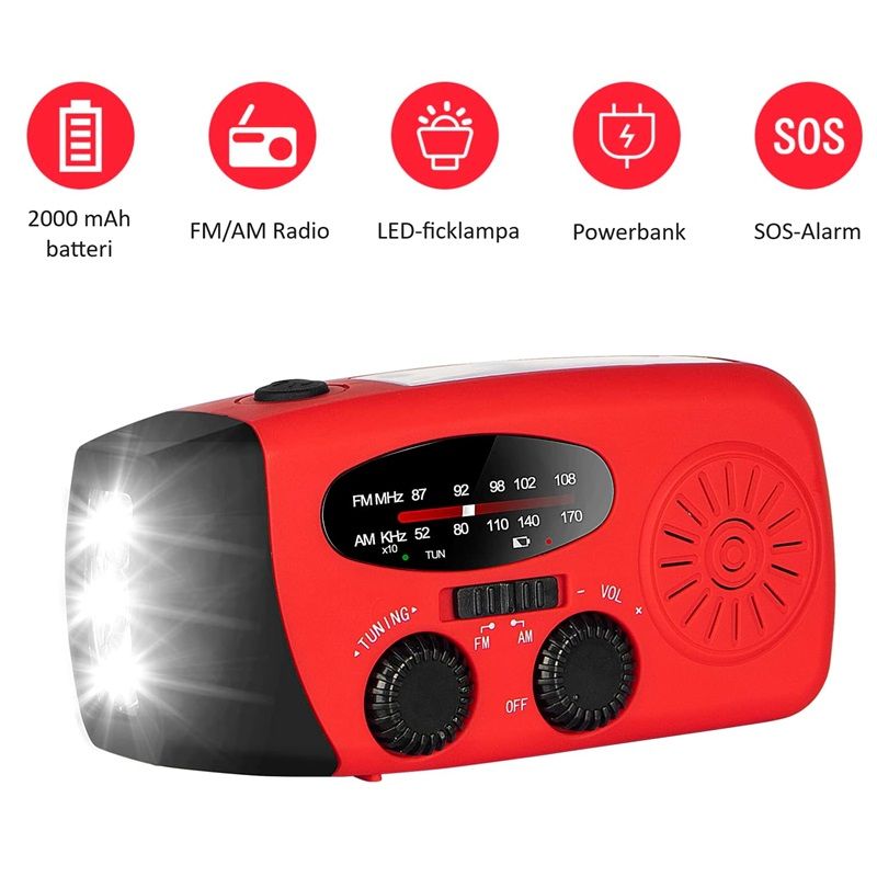 Vevradio med Solcell & Powerbank