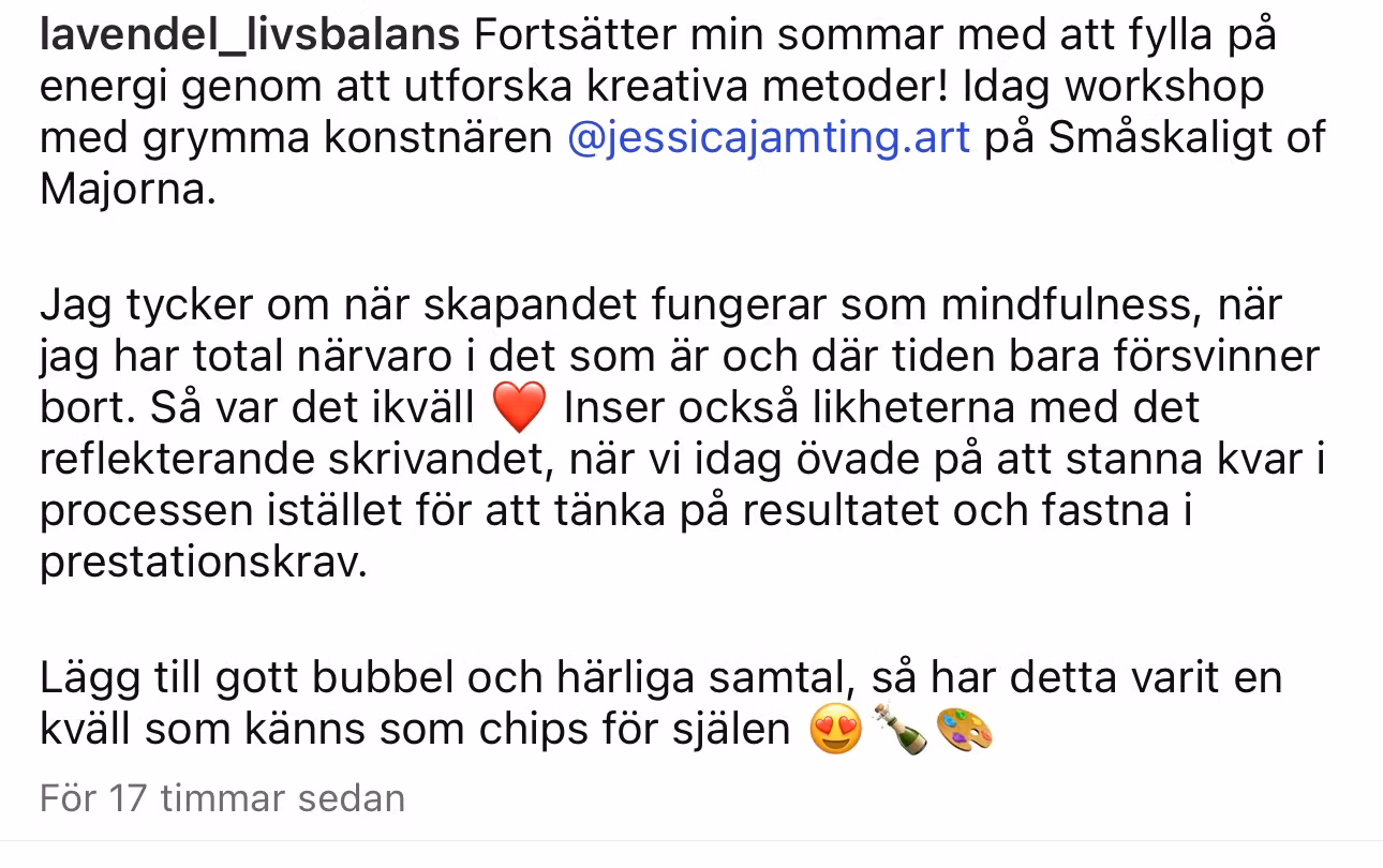14/10 Workshop: Skapa & Skåla - Släpp loss kreativiteten-AW med Jessica Jämting