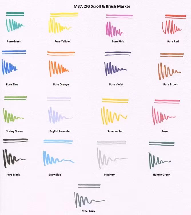 Zig Scroll & Brush tuschpennor 6-p blågrå