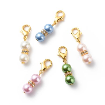 Charms - Berlock - vaxade glaspärlor med strassrondell - guld/vit - 33mm