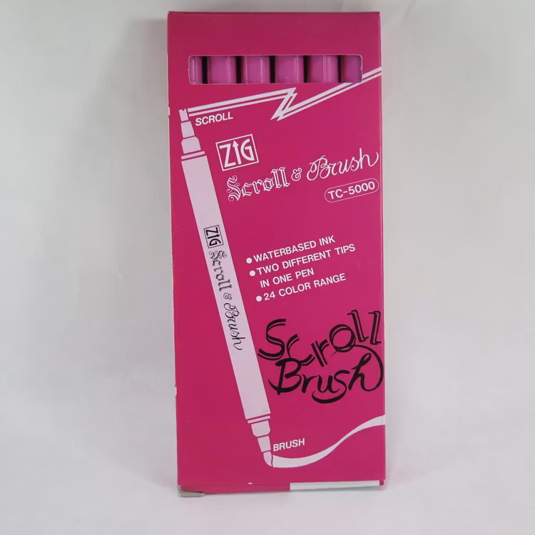 Zig Scroll & Brush tuschpennor 6-p rosa