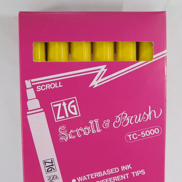 Zig Scroll & Brush tuschpennor 6-p gul