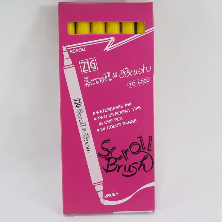 Zig Scroll & Brush tuschpennor 6-p gul