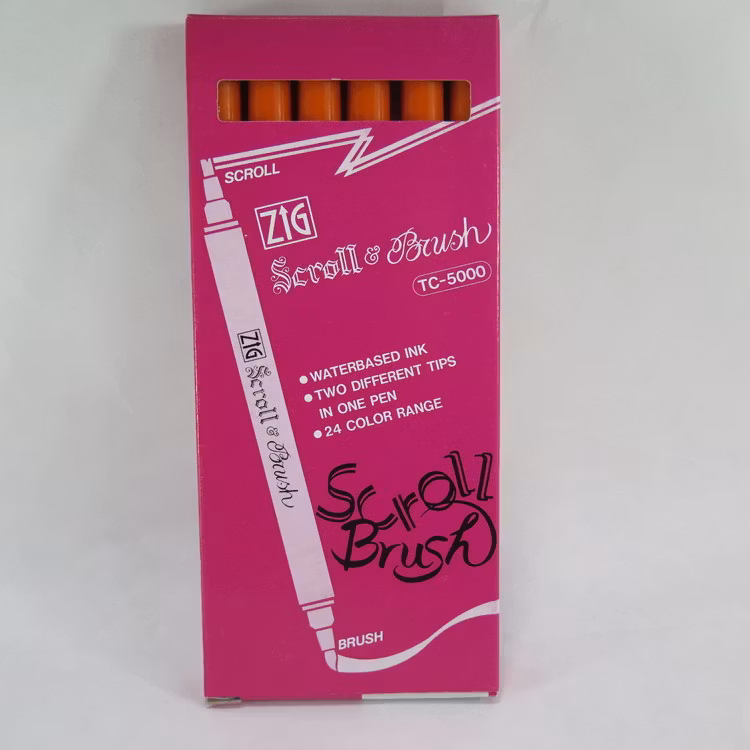 Zig Scroll & Brush tuschpennor 6-p orange