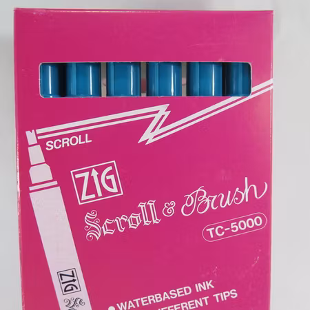 Zig Scroll & Brush tuschpennor 6-p blågrön