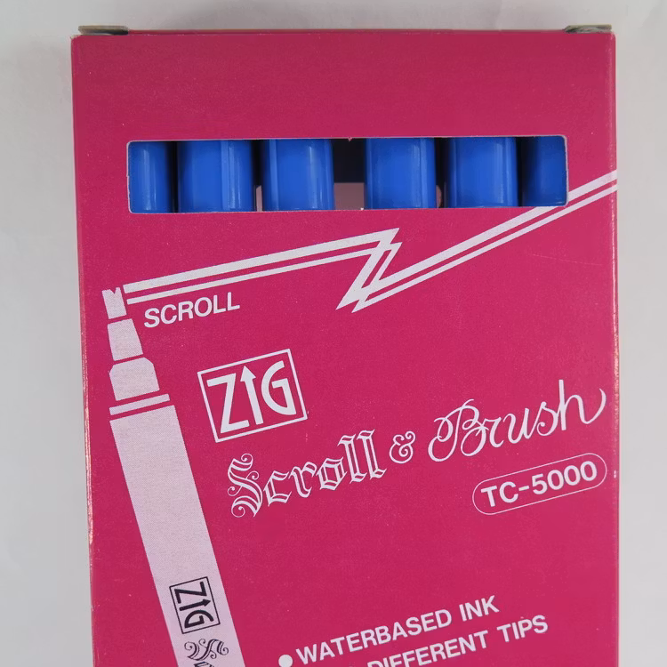 Zig Scroll & Brush tuschpennor 6-p cyanblå