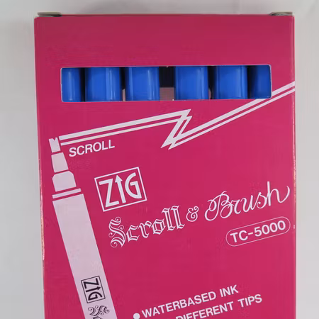 Zig Scroll & Brush tuschpennor 6-p cyanblå