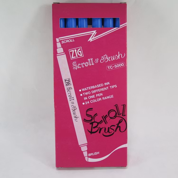 Zig Scroll & Brush tuschpennor 6-p cyanblå