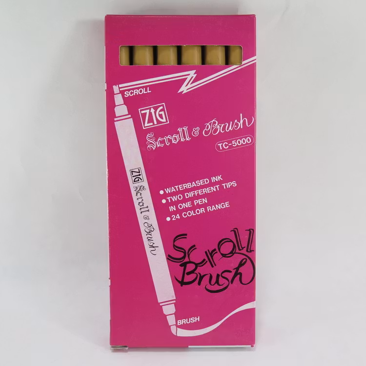 Zig Scroll & Brush tuschpennor 6-p beige