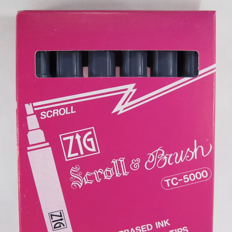 Zig Scroll & Brush tuschpennor 6-p grå