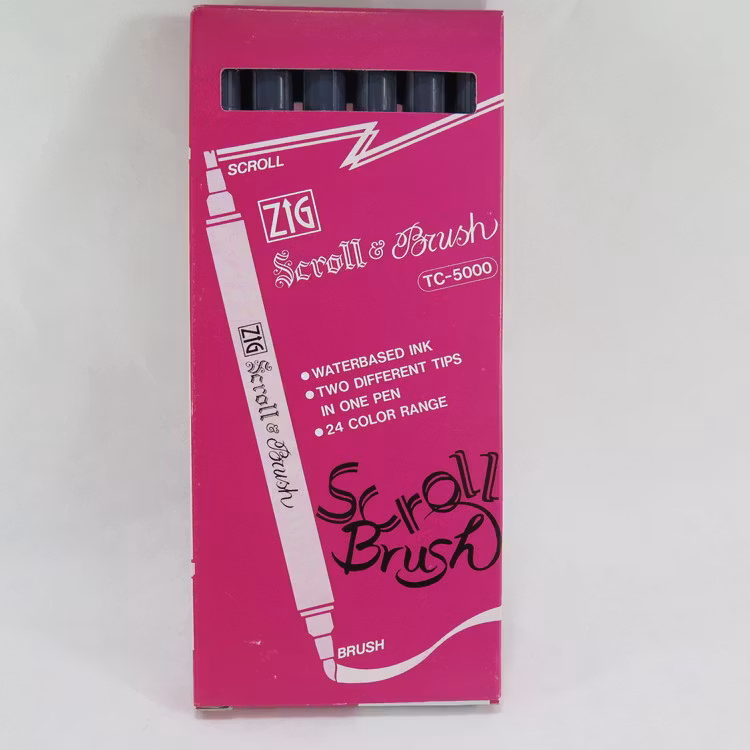 Zig Scroll & Brush tuschpennor 6-p grå