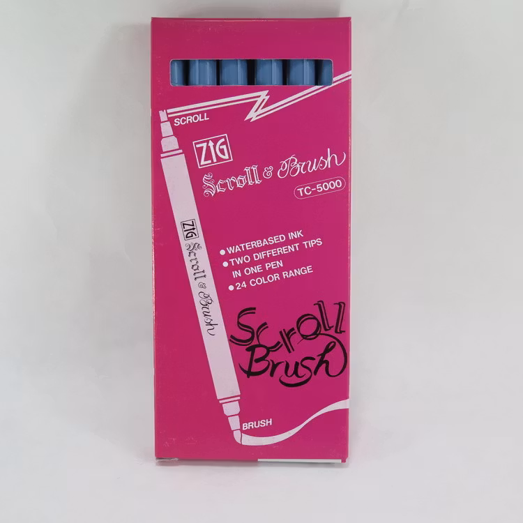 Zig Scroll & Brush tuschpennor 6-p blågrå