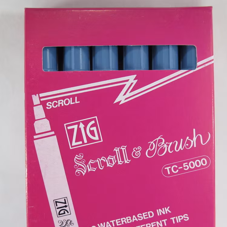 Zig Scroll & Brush tuschpennor 6-p blågrå