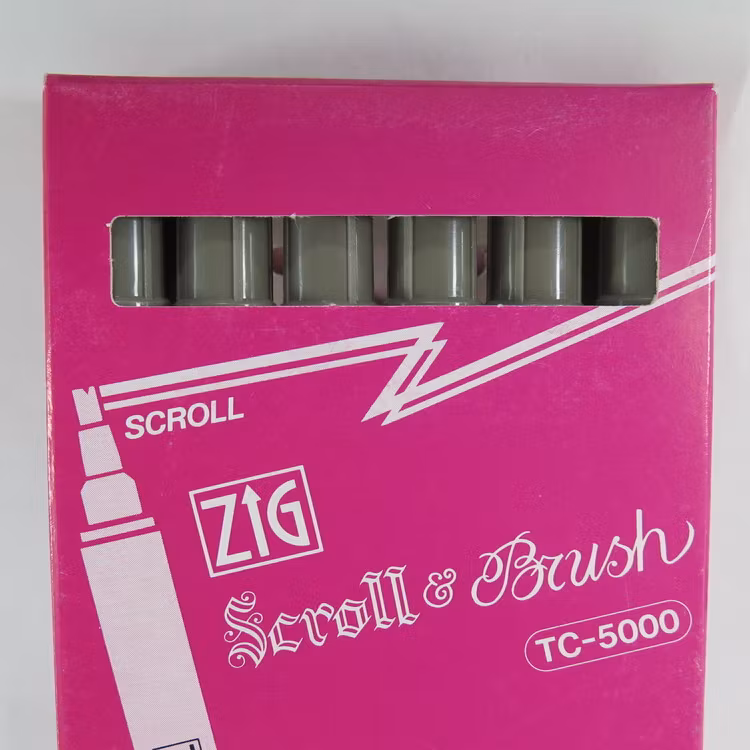 Zig Scroll & Brush tuschpennor 6-p gröngrå
