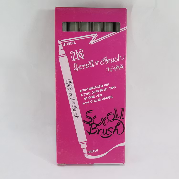 Zig Scroll & Brush tuschpennor 6-p gröngrå