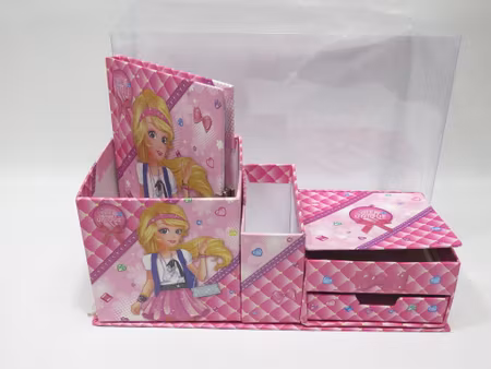 Skrivbords set med dagbok med lås rosa