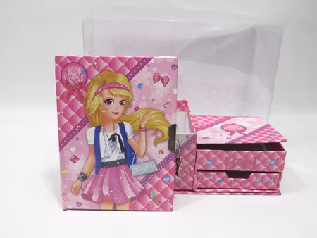 Skrivbords set med dagbok med lås rosa