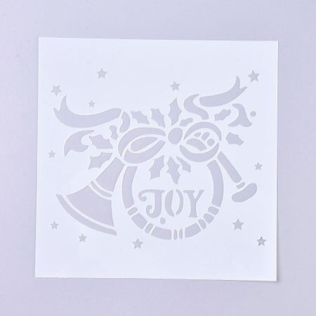 Schablon, stencil med jultema bjällra med text Joy