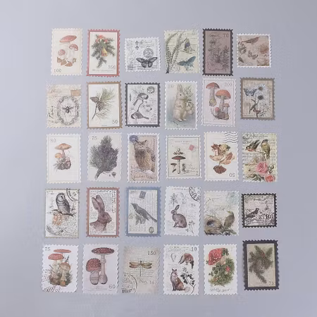 Stickers till scrapbooking frimärke vintage motiv 60st