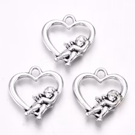 Charms - Berlock - Hjärta med ängel - antik silver