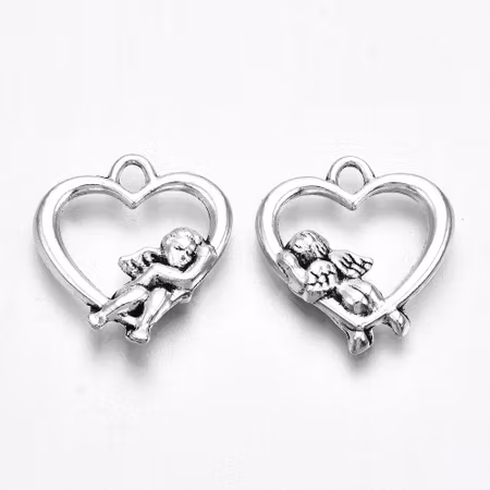 Charms - Berlock - Hjärta med ängel - antik silver