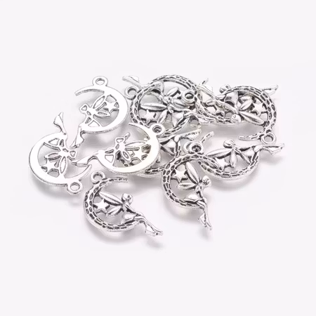 Charms - Berlock - Halvmåne med fe - antik silver