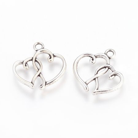 Charms - Berlock - Dubbelhjärta - antik silver