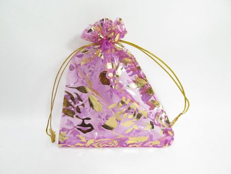 Organza / smycke påse rosa mönstrad ca 12x9, 5-pack