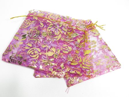 Organza / smycke påse rosa mönstrad ca 12x9, 5-pack