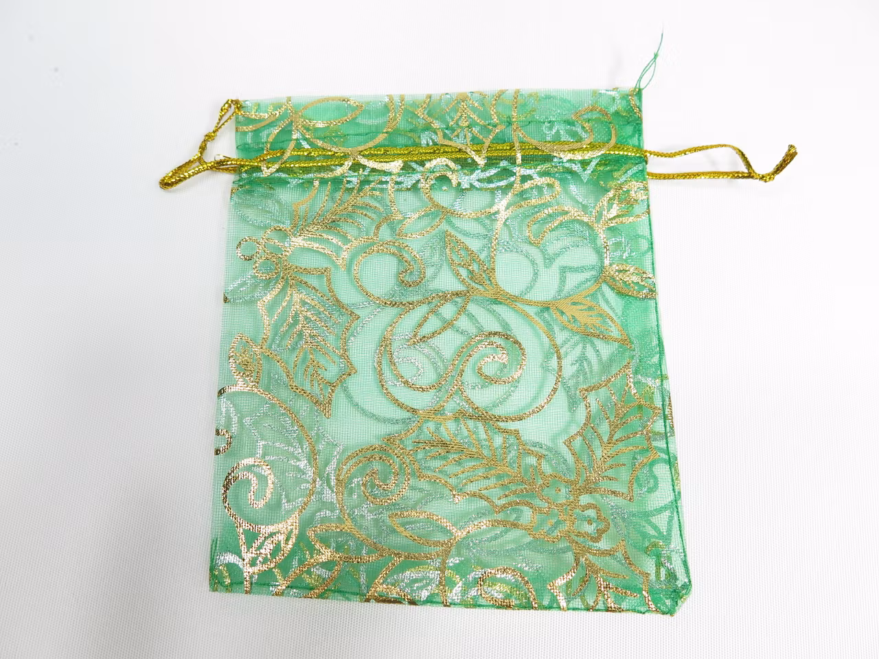 Organza / smycke påse grön mönstrad ca 12x9, 5-pack