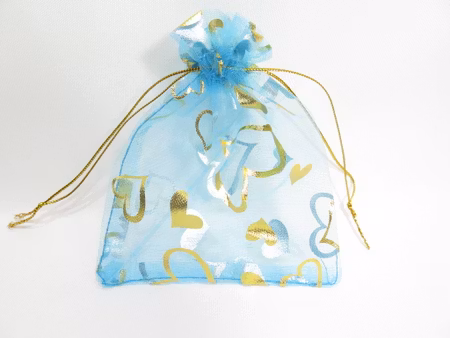 Organza / smycke påse ljusblå mönstrad ca 12x9, 5-pack
