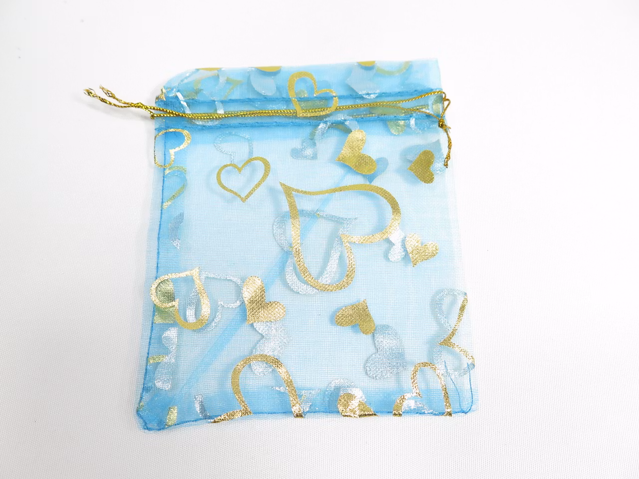 Organza / smycke påse ljusblå mönstrad ca 12x9, 5-pack