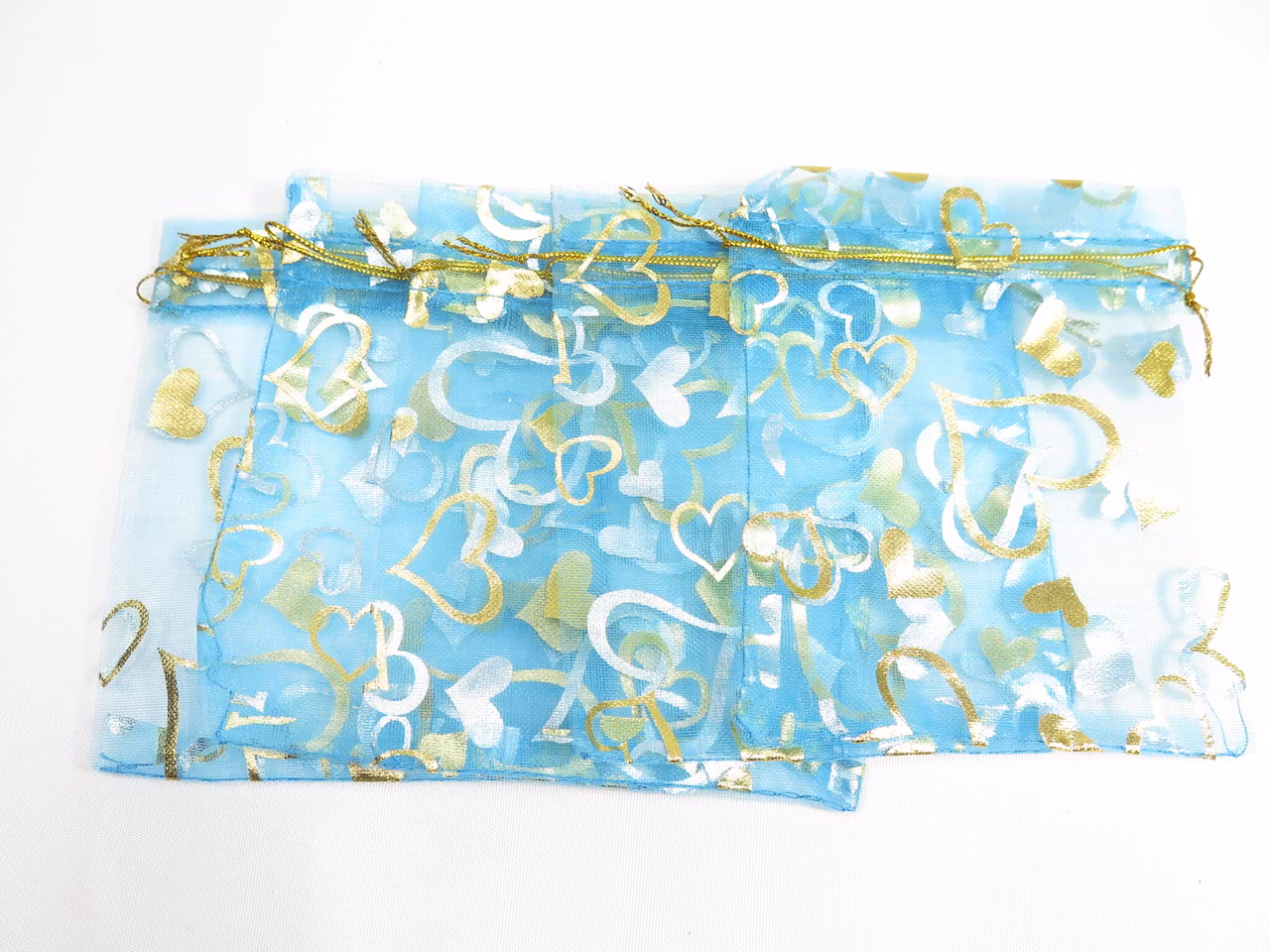 Organza / smycke påse ljusblå mönstrad ca 12x9, 5-pack