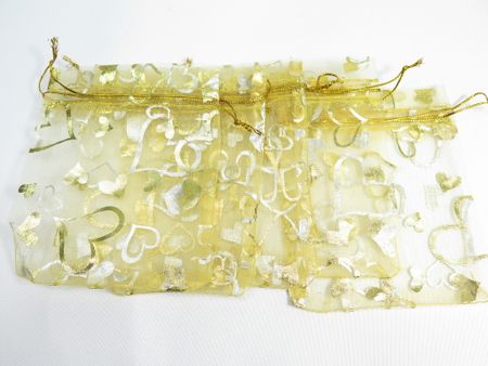 Organza / smycke påse guld mönstrad ca 12x9, 5-pack