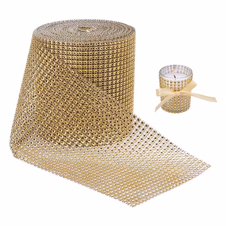 Akrylnät med strass, rhinestone guld 12x30cm