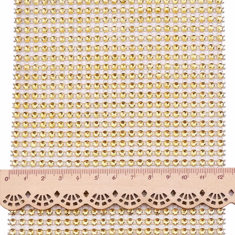 Akrylnät med strass, rhinestone guld 12x30cm